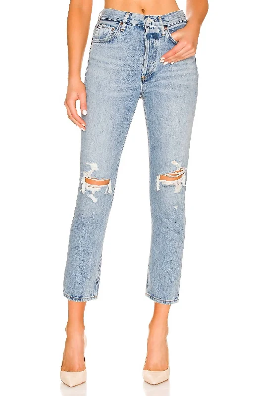 Riley High Rise Straight Crop Jean In Blitz (Med Indigo)