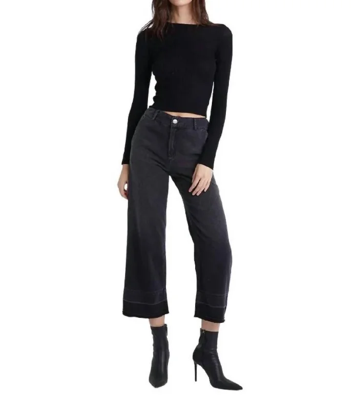 Saige Wide Leg Crop Release Hem Jeans In Shadow Wash