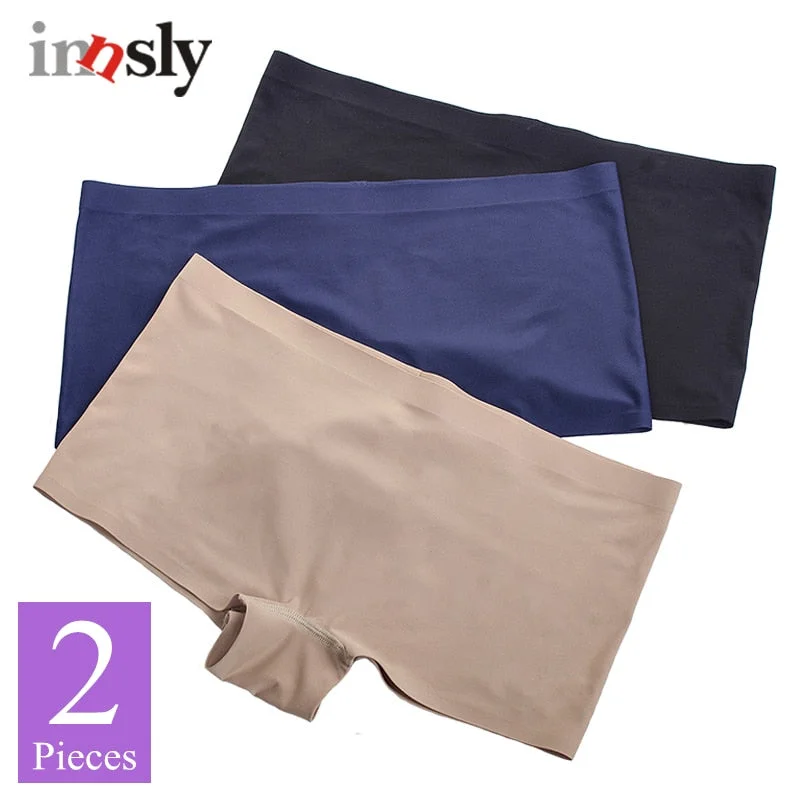 2 Pieces/Set Women Boyshorts Seamless Female Boxer Ice Silk Ladies Safety Short Pants Mid Waist Summer Underwear Women Panites