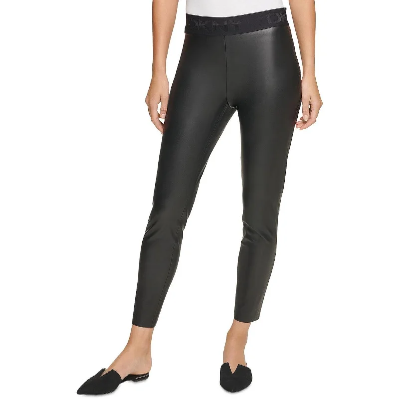 DKNY Womens Faux Leather Logo Leggings