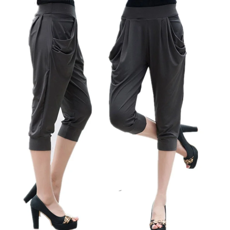 Large Size 5Xl 6XL 7Xl 8xl Calf Length Pants Summer breeches Women Soft Silk Stretch Pants Plus Size Harem Trousers Capri Female