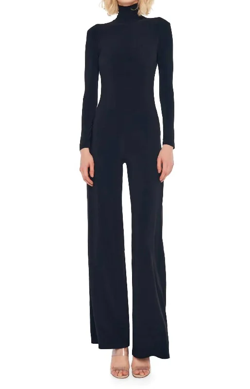 Long Sleeve Turtleneck Jumpsuit In Black