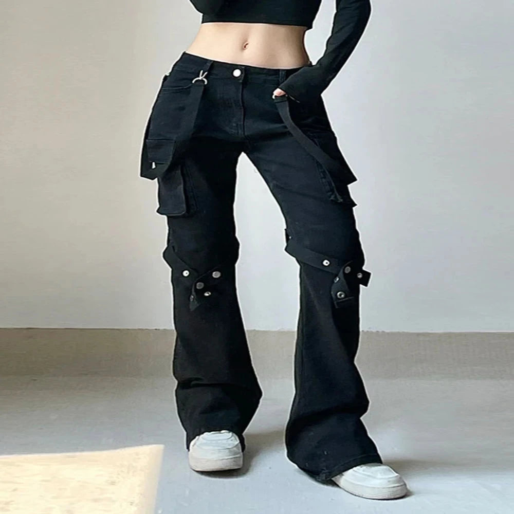 Women's Dark Academia Gothic Metal Buckle Leg Ring Pants