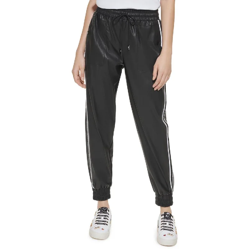 Womens Faux Leather Sweatpants Jogger Pants