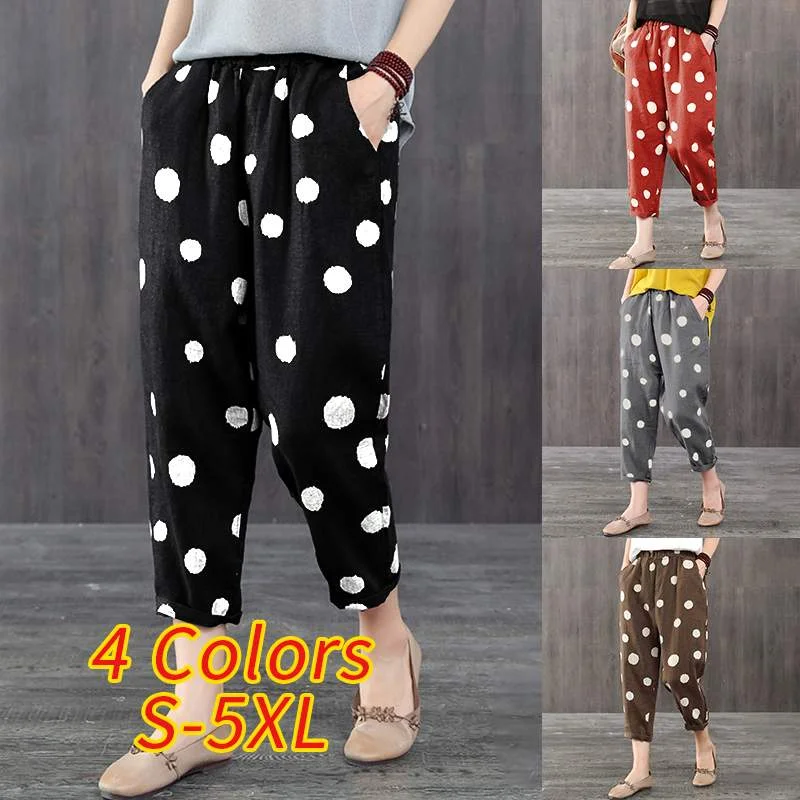 Women's Polka Print Harem Pants ZANZEA 2020 Autumn Trousers Vintage Elastic Waist Long Pantalon Female Causal Palazzo Oversized