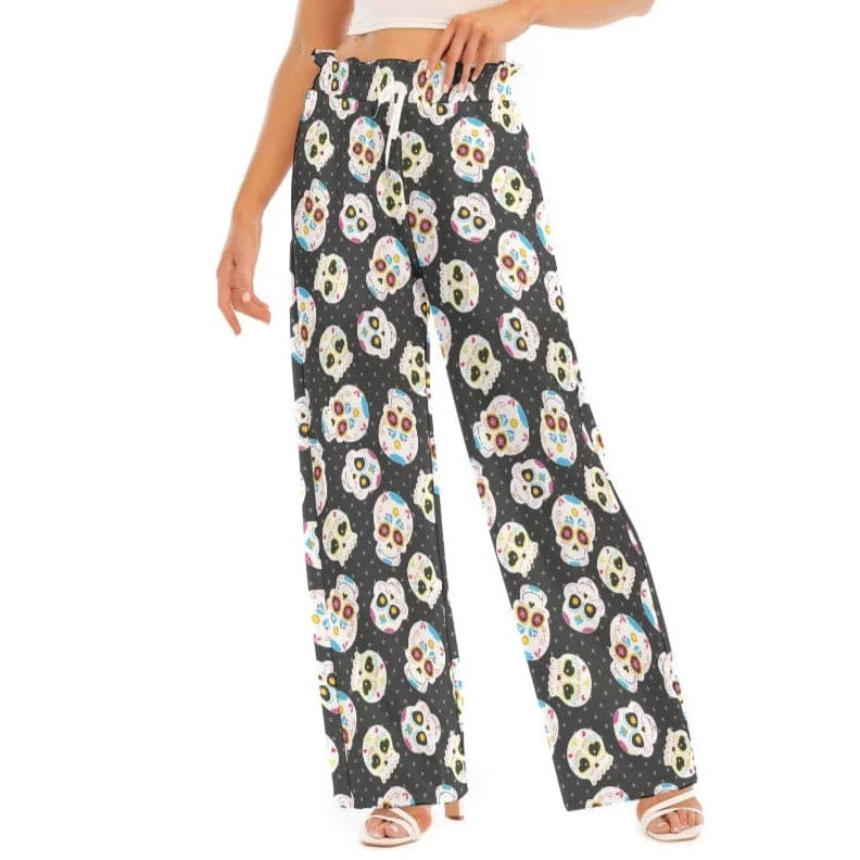 Women's Skulls Waist Fungus Edge Wide-leg Pants