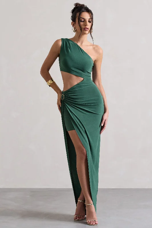 Costa Rica | Forest Green Asymmetric Cut-Out Split Maxi Dress