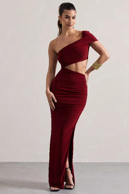 Milos | Berry One-Shoulder Cut-Out Maxi Dress With Split