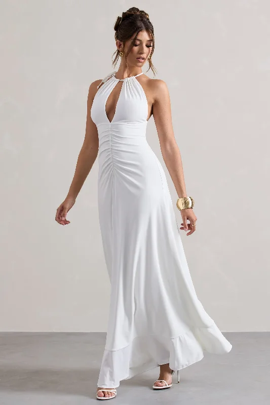 Naria | Cream Ruched Cut-Out Split Maxi Dress