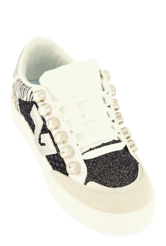 Rhinestone Detail Color Block Lace Up Sneakers