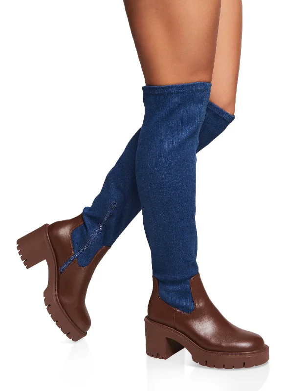 Mid Heel Platform Over the Knee Boots