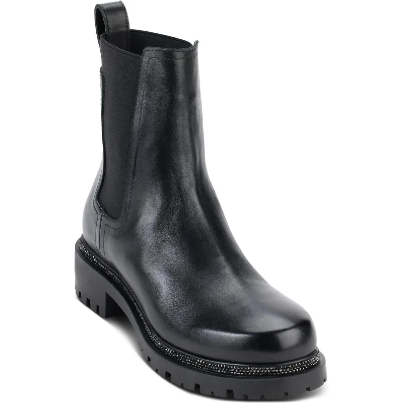 DKNY Womens Rick Embellished Leather Motorcycle Boots