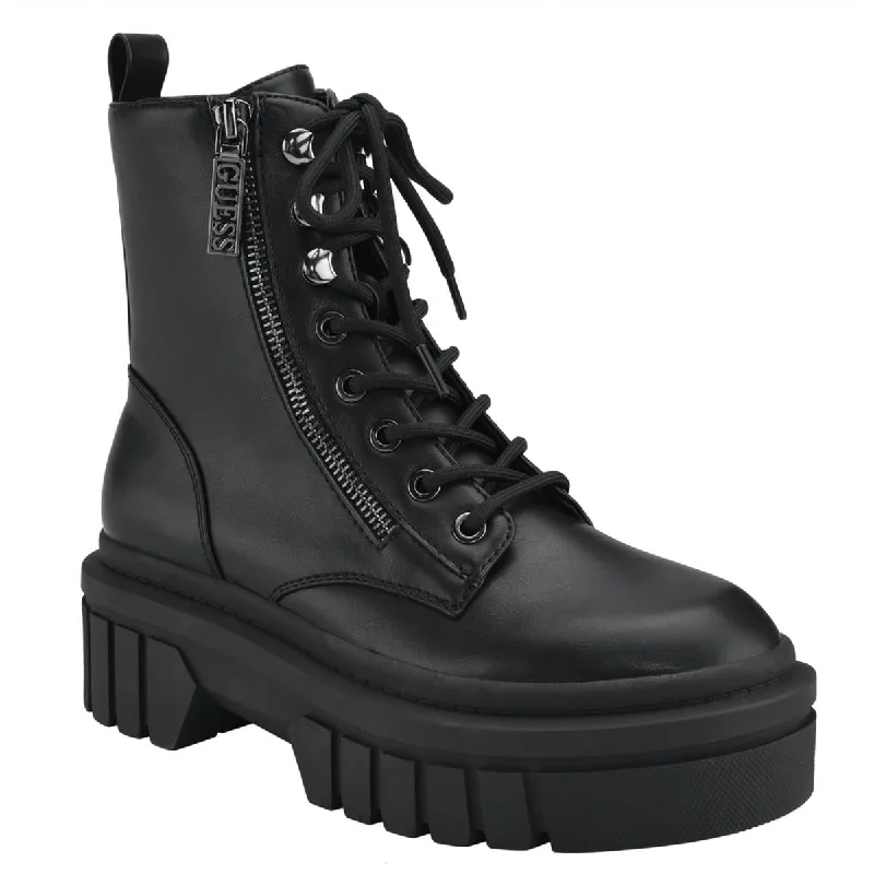 Guess Womens Ferina Faux Leather Lug Sole Combat & Lace-up Boots