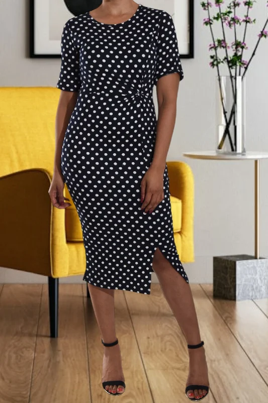 Navy Polka Dot Tie Front Dress