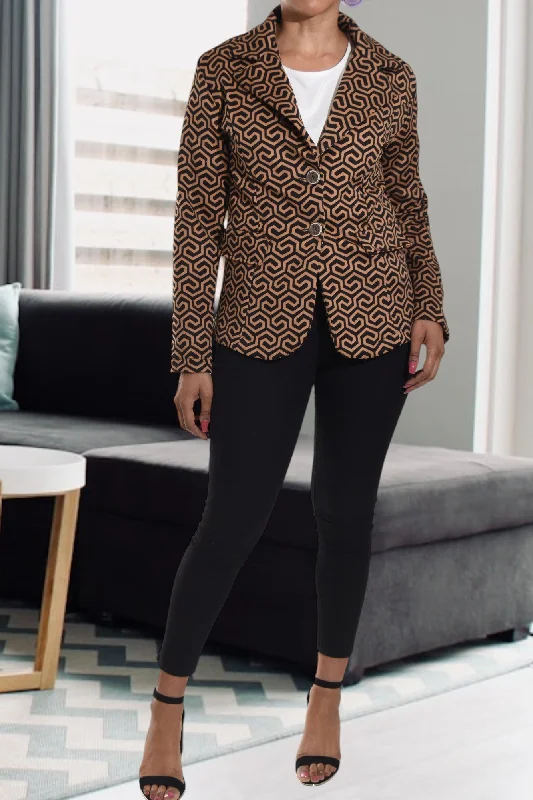 Patterned Dark Brown Blazer Coat