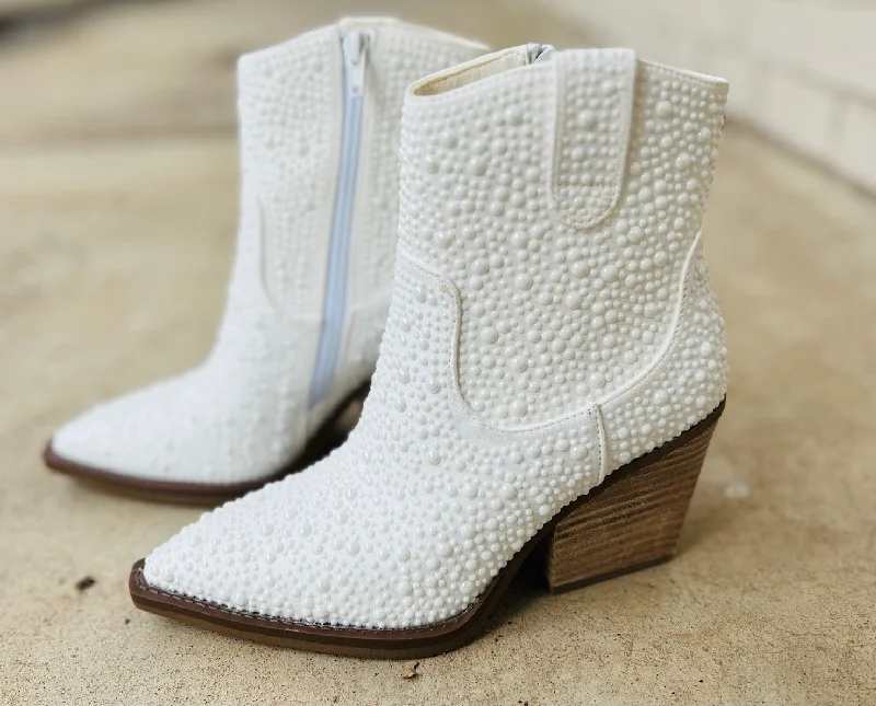 Pearl "Kady" White Rhinestone Booties