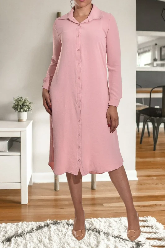 Pink Collar Button Front Dress