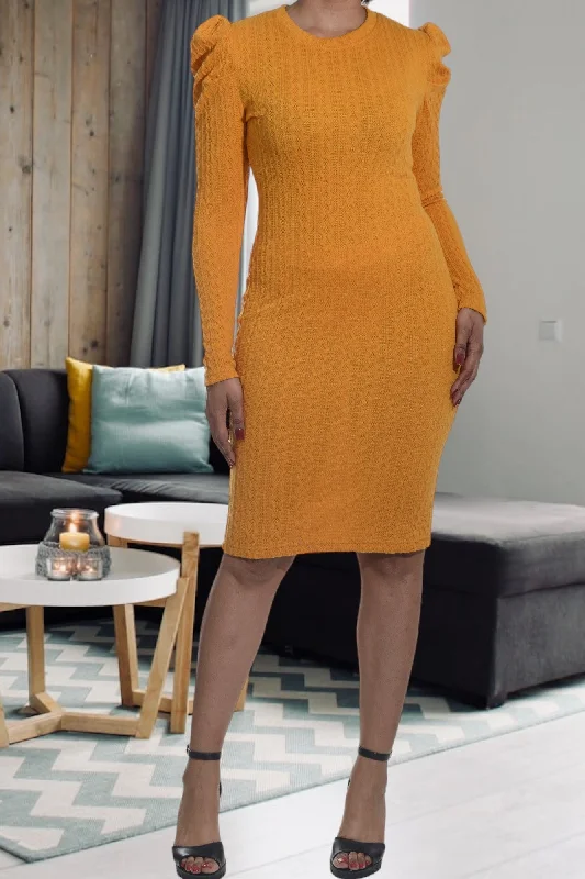 Mustard Puffed Sleeve Dress