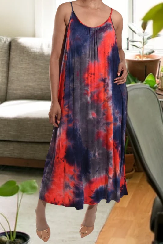 Navy And Red  Maxi Dress