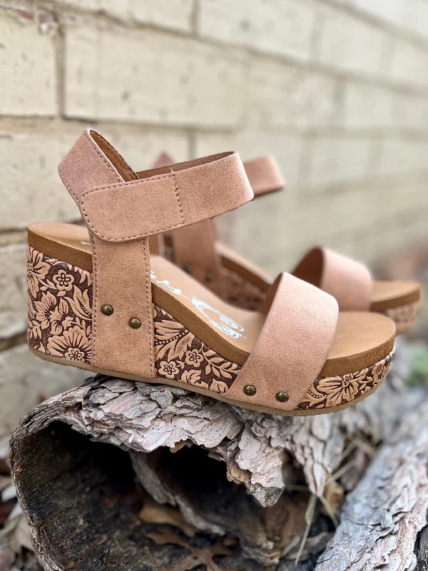 Wedge of Nude Flowers Sandals*