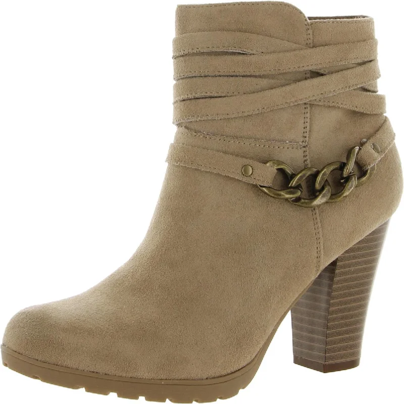 White Mountain Womens Sammuel Faux Suede Stacked Heel Ankle Boots