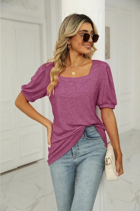 SQUARED NECKLINES RUFFLED LOOSE TEES