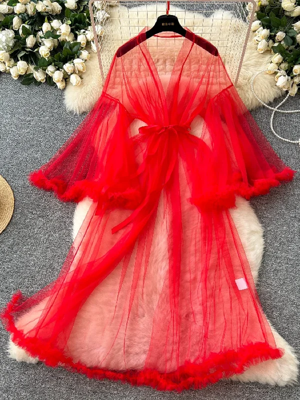 Fashion Flair Red Tulle Robe