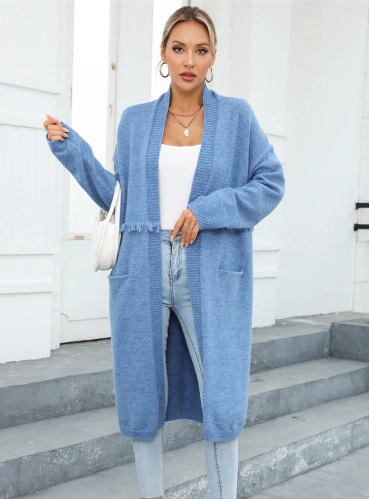 Large Size Pocket Tassel Coat Sweater