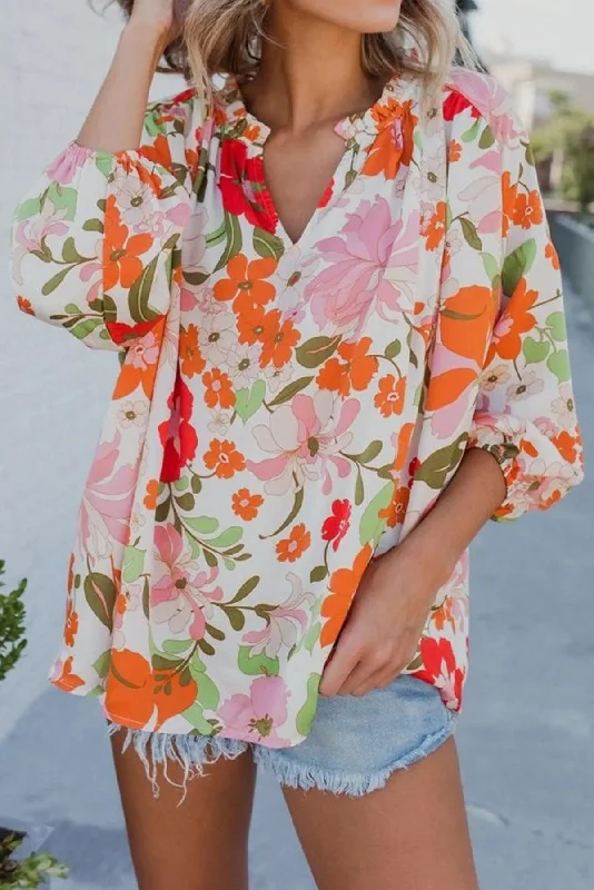 Latest Blooming Flowers Puff Sleeve Blouse - Get Yours Now!