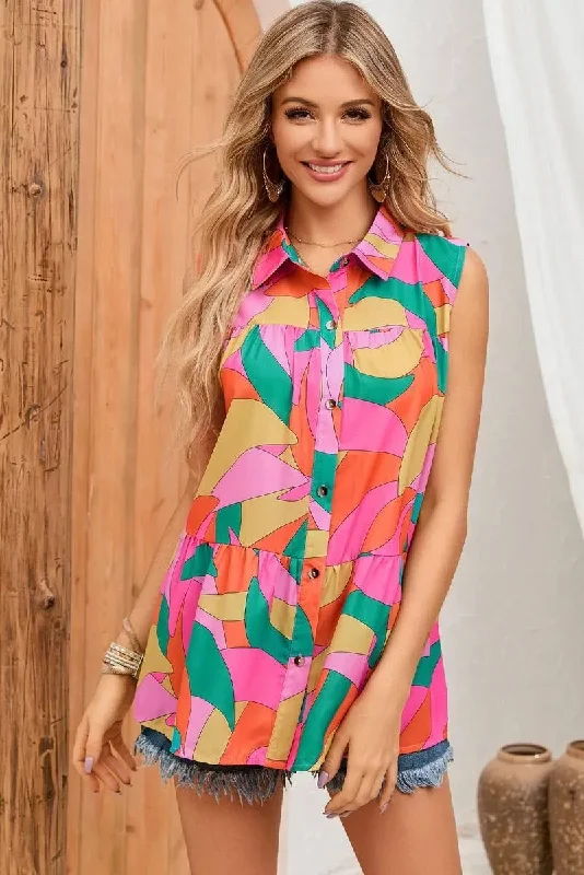 Get groovy with this Abstract Geometric Print Sleeveless Shirt