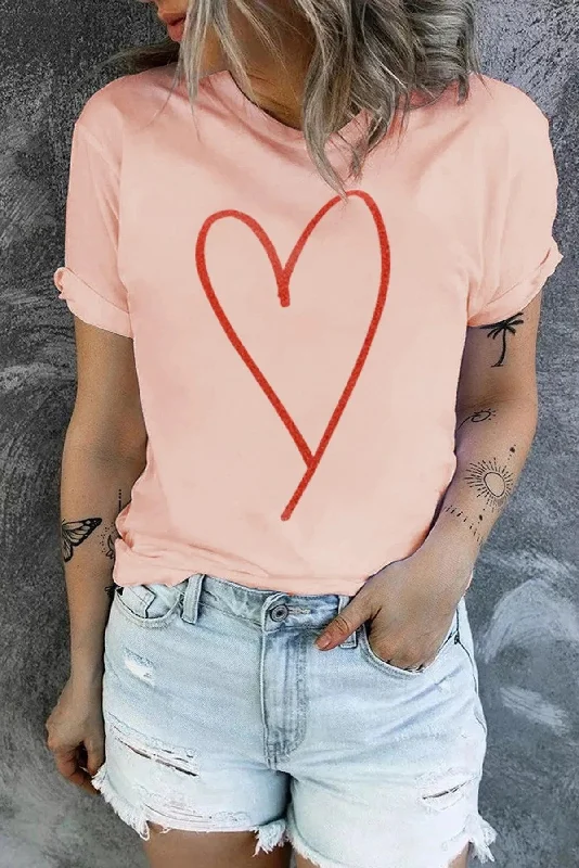 Pink Heart Shaped Glitter Print Short Sleeve Graphic T-Shirt